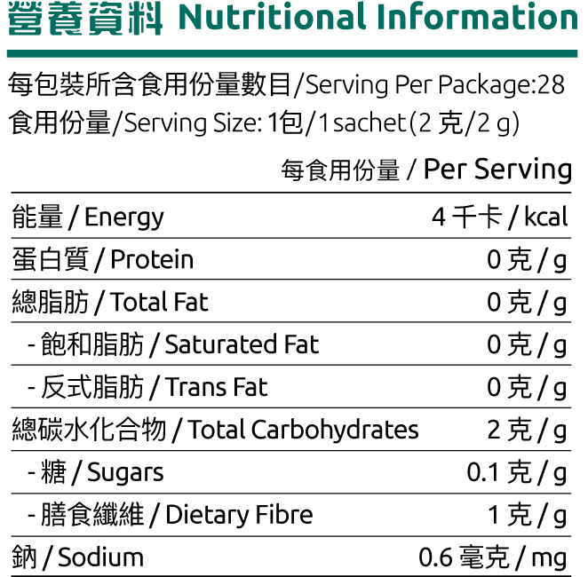 G-NiiB 微生態兒童恬悅配方 營養資料